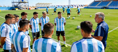 阿根廷国家队在训练基地进行战术演练